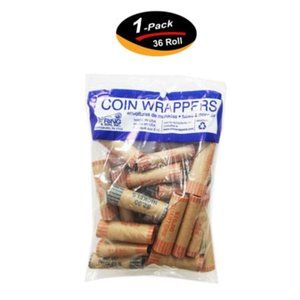 36 Rolls Preformed Coin Wrappers ASSORTED Paper Tubes Quarter Penny Nickel Dime
